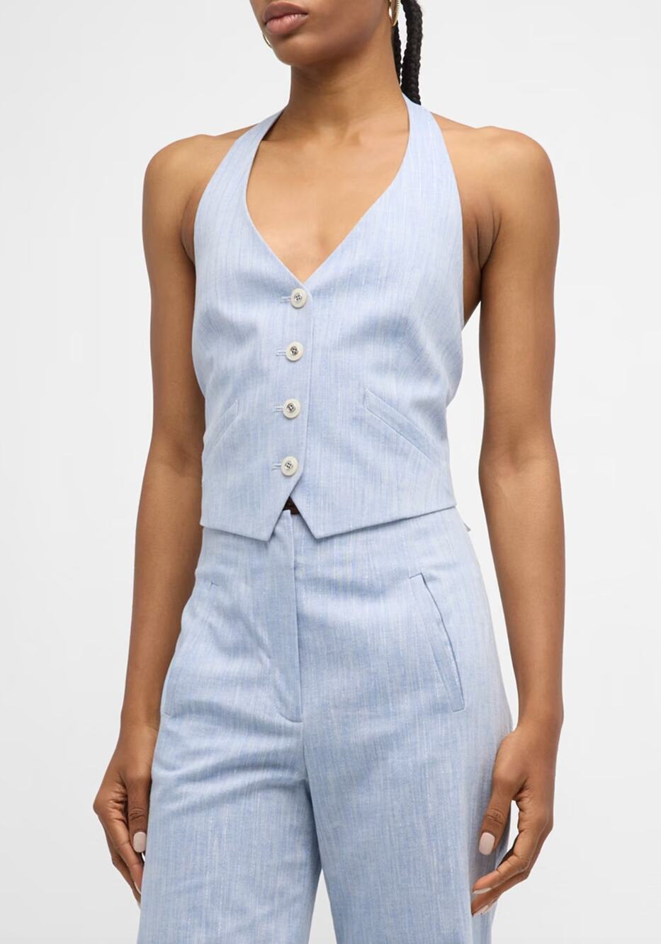 NWOT VERONICA BEARD Arabella Cropped Halter Vest in Blue Oasis Size 8